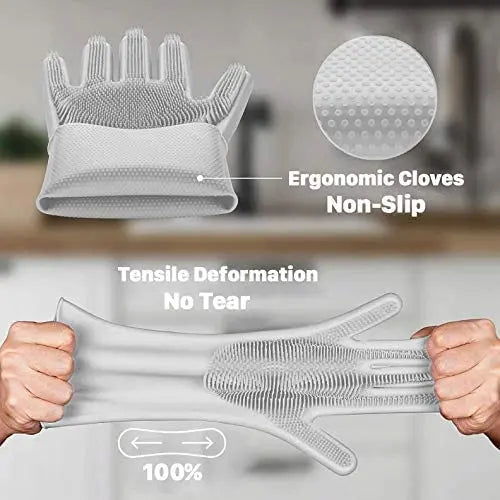 KITCHEN DISH WASHING SILICON GLOVES (1-PAIR - 2-PIECES)