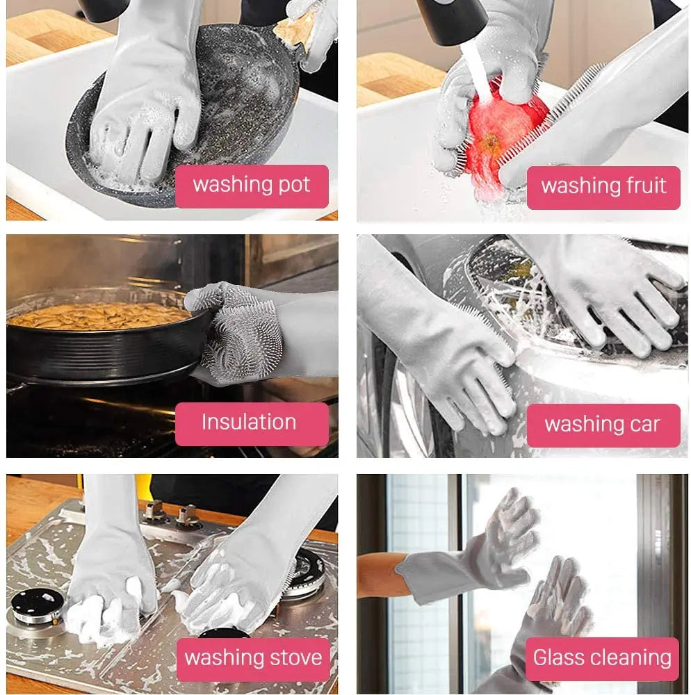 KITCHEN DISH WASHING SILICON GLOVES (1-PAIR - 2-PIECES)
