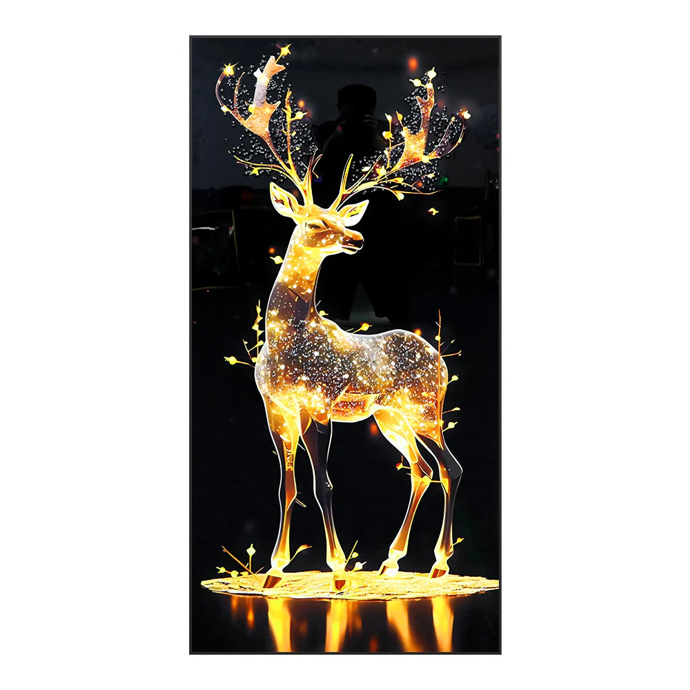 2024 New Modern Landscape Deer Animal Painting Led Crystal Porcelain Painting Wall Art Painting Home Decoration for Living Room