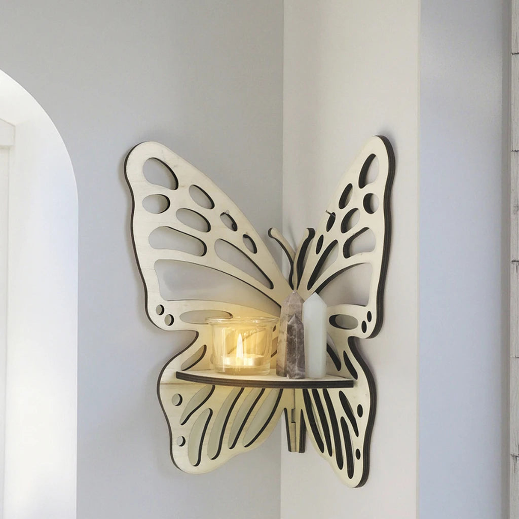 Wooden butterfly Corner Shelf Creative Shelf Wall Decorations Candle Holders for Home Decor
