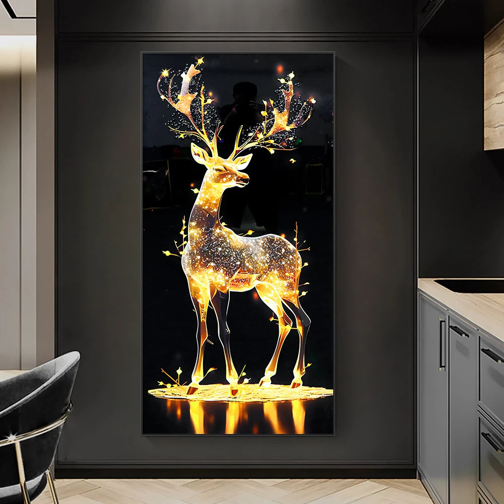2024 New Modern Landscape Deer Animal Painting Led Crystal Porcelain Painting Wall Art Painting Home Decoration for Living Room