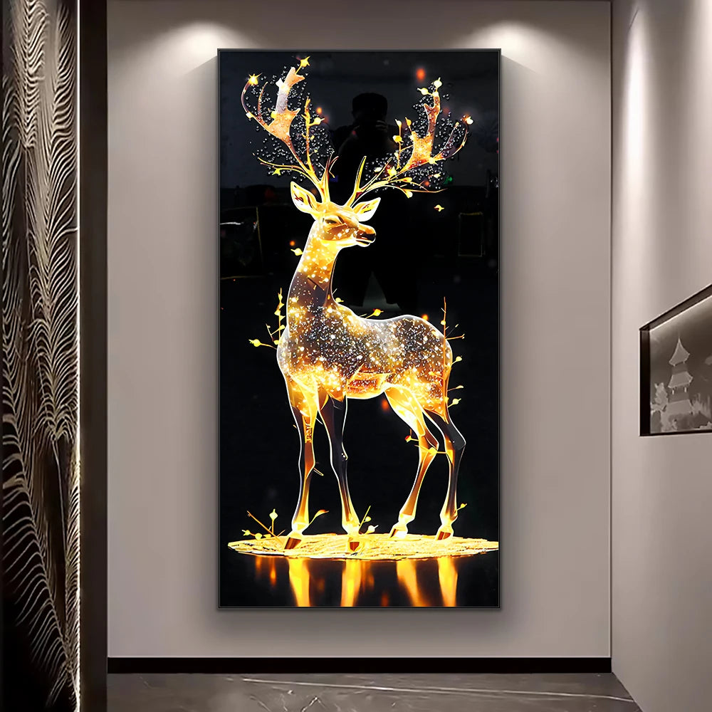 2024 New Modern Landscape Deer Animal Painting Led Crystal Porcelain Painting Wall Art Painting Home Decoration for Living Room