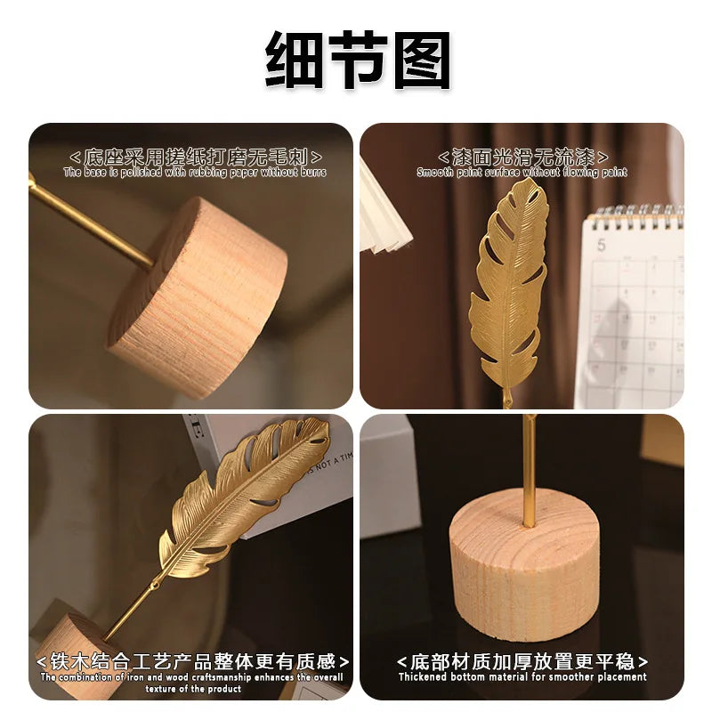 Nordic Style Light Luxury Metal Crafts Creative Home Living Room Foyer Wine Cabinet Decorations Iron Ginkgo Leaf Ornaments Wood