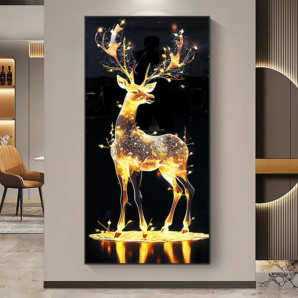 2024 New Modern Landscape Deer Animal Painting Led Crystal Porcelain Painting Wall Art Painting Home Decoration for Living Room